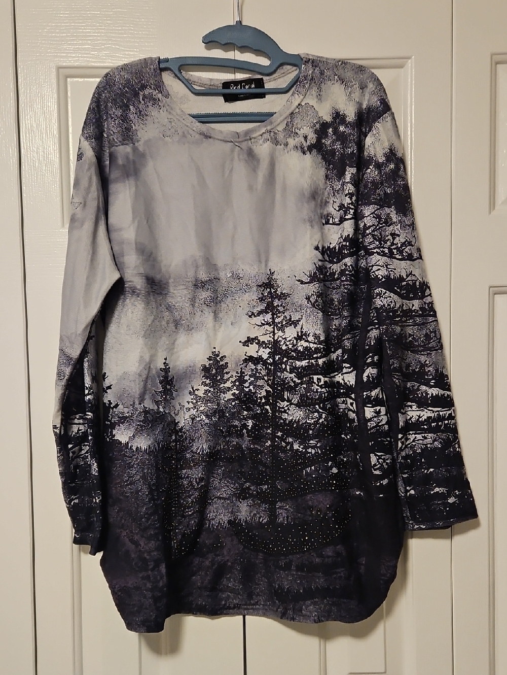 Coldwater Creek Gray-Black Printed Long Sleeve Tunic